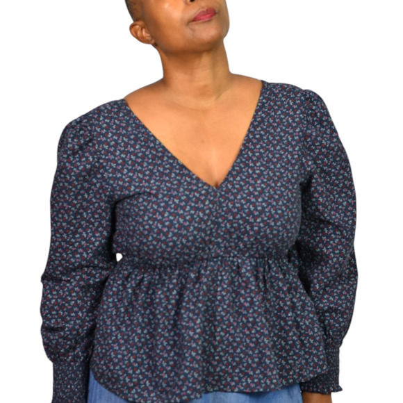 Madewell Tie Back Peplum Top Blue Daisies Floral Ditsy Micro Print Blouse Small - Picture 8 of 16